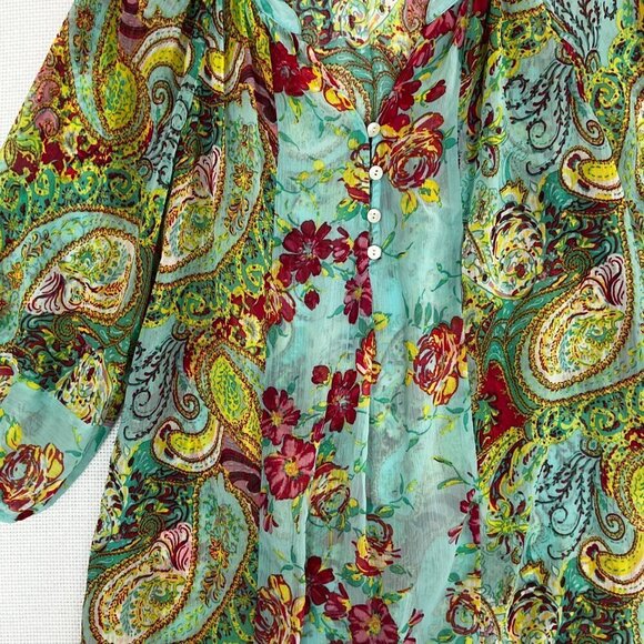 Fig and Flower puff sleeve 70s Paisley‎ peasant boho top MEDIUM - Picture 3 of 9